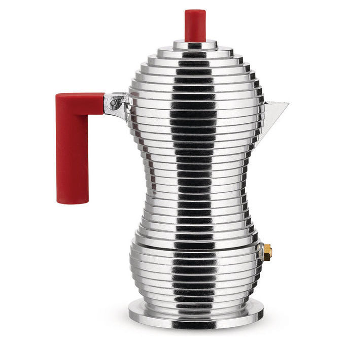 Alessi MDL02-3 R Pulcina Caffettiera Moka 3 Tazze Alluminio Beccuccio Antigoccia colore Rosso