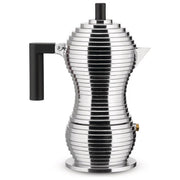 Alessi Pulcina caffettiera moka espresso per induzione, 3 tazze, alluminio, manico in PA, nera, MDL02-3BFM