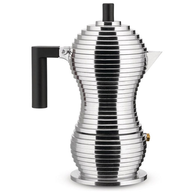 Alessi Pulcina caffettiera moka espresso per induzione, 3 tazze, alluminio, manico in PA, nera, MDL02-3BFM