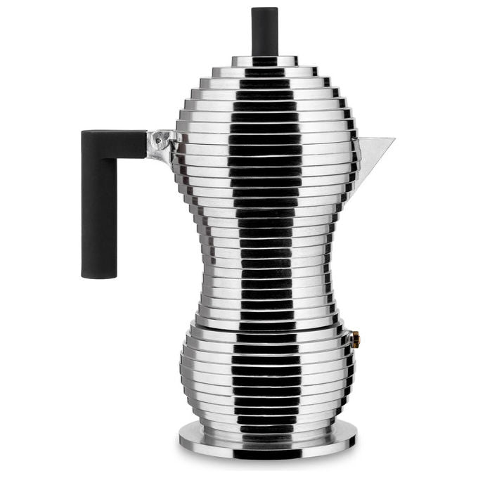Alessi Pulcina caffettiera espresso 6 tazze, alluminio, manico e pomolo in PA nero, MDL02-6 B