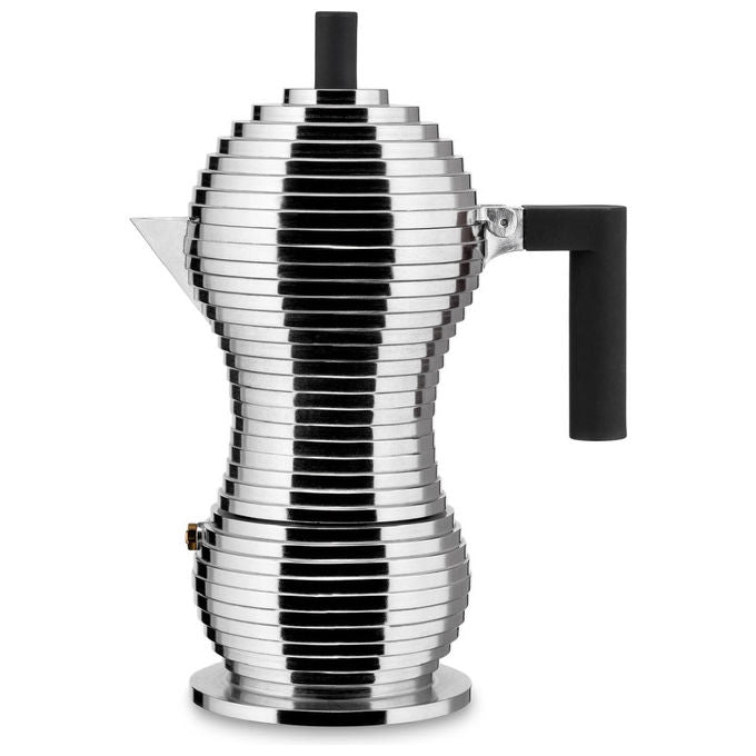 Alessi Pulcina caffettiera espresso 6 tazze, alluminio, manico e pomolo in PA nero, MDL02-6 B