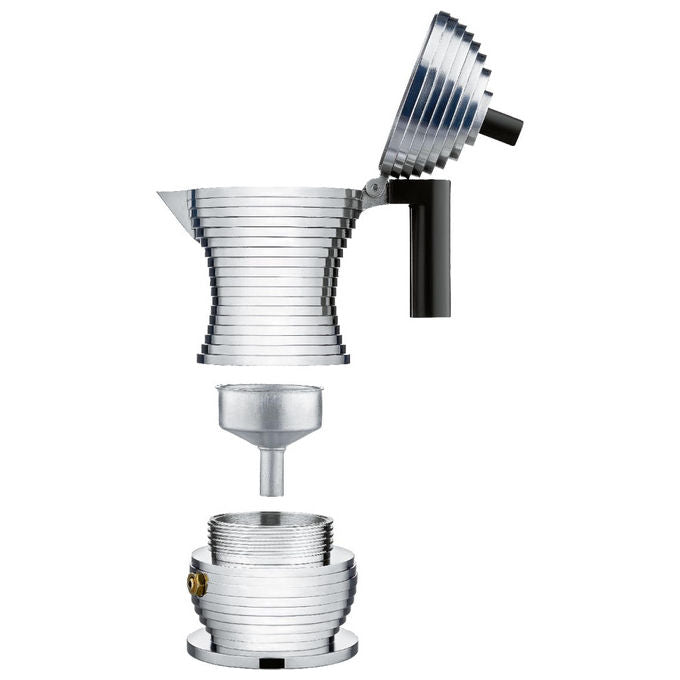 Alessi Pulcina caffettiera espresso 6 tazze, alluminio, manico e pomolo in PA nero, MDL02-6 B
