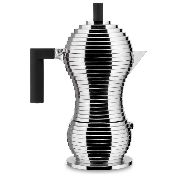 Alessi Pulcina caffettiera espresso per induzione, 6 tazze, alluminio, manico in PA, beccuccio a V, design Michele De Lucchi, nero