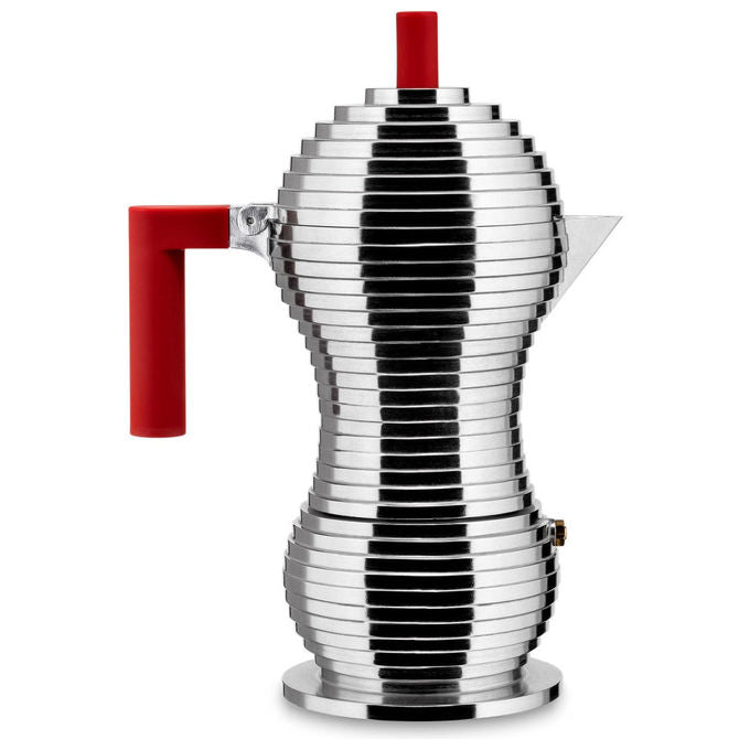 Alessi Pulcina caffettiera moka espresso, MDL02-6 R, fusione di alluminio, rosso, 6 tazze, design Michele De Lucchi