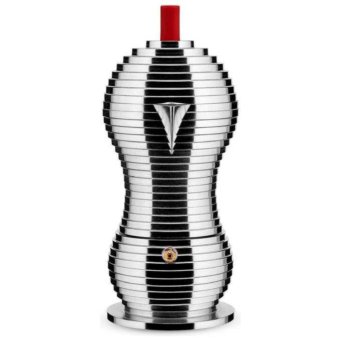 Alessi Pulcina caffettiera moka espresso, MDL02-6 R, fusione di alluminio, rosso, 6 tazze, design Michele De Lucchi