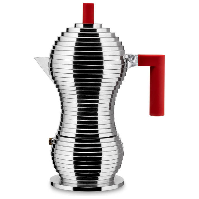 Alessi Pulcina caffettiera moka espresso, MDL02-6 R, fusione di alluminio, rosso, 6 tazze, design Michele De Lucchi
