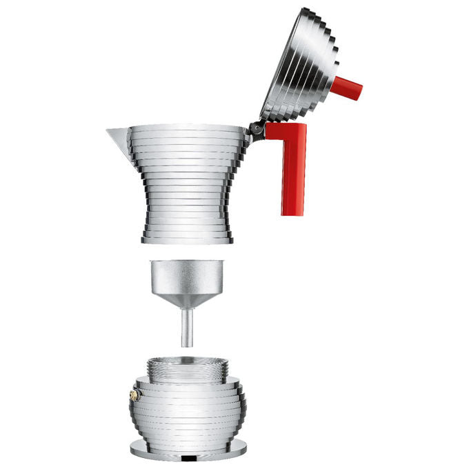 Alessi Pulcina caffettiera moka espresso, MDL02-6 R, fusione di alluminio, rosso, 6 tazze, design Michele De Lucchi