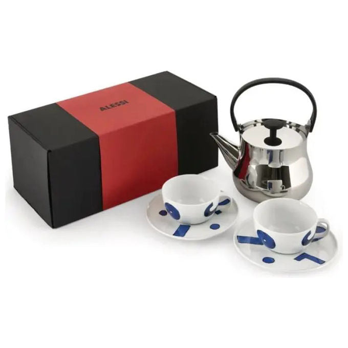 Alessi set regalo te', bollitore Cha 90 cl con filtro, 2 tazze Itsumo, acciaio inox e porcellana, design Naoto Fukasawa