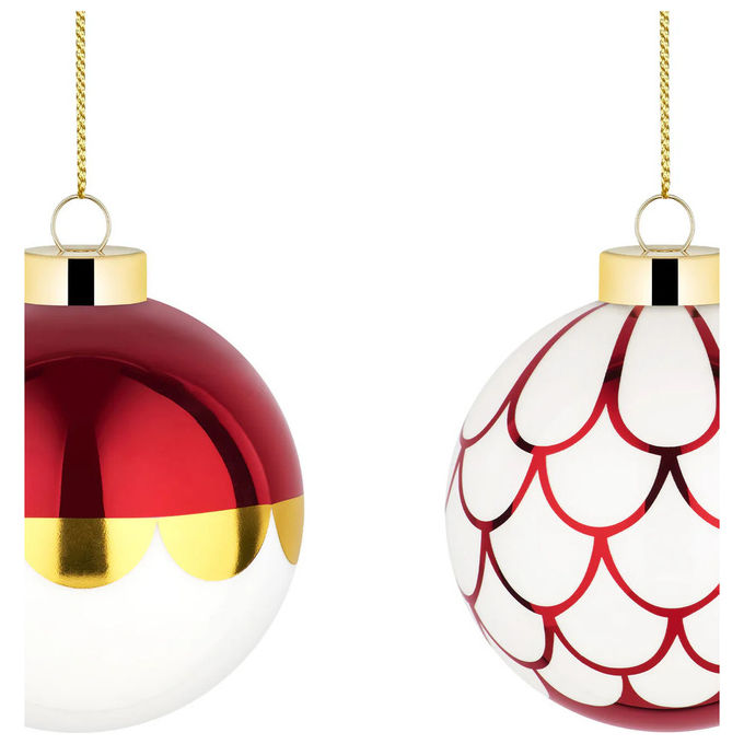 Alessi Delight NZ04SET3 set 2 palline di Natale in vetro soffiato rosse finitura PVD design Nika Zupanc 9 cm