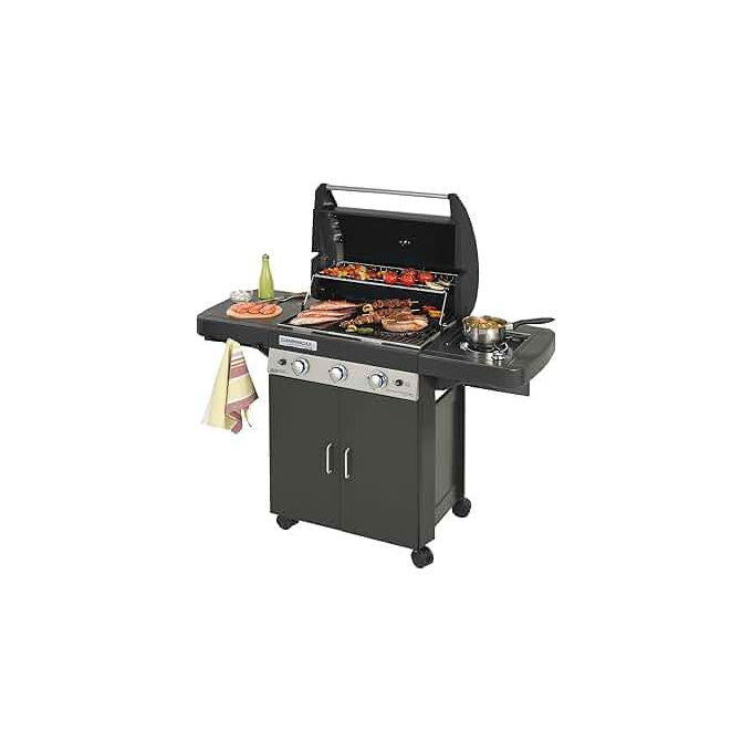 Campingaz 3 Series Premium S Dualgas, barbecue a gas GPL o metano, 3 bruciatori, ghisa smaltata, 2806 cm², fornello laterale