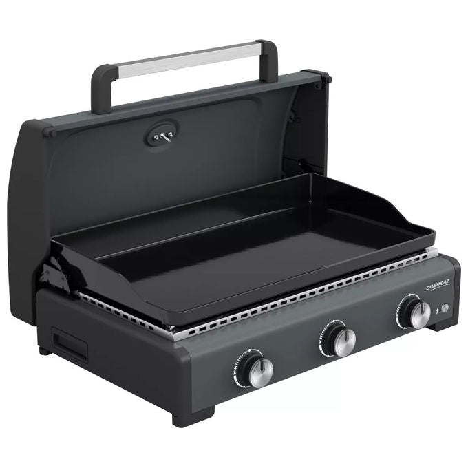 Campingaz Sigma 3 Cook, plancha a gas portatile, 3 bruciatori, 7.2 kw, piastra in ghisa smaltata, 2500 cm², coperchio con termometro