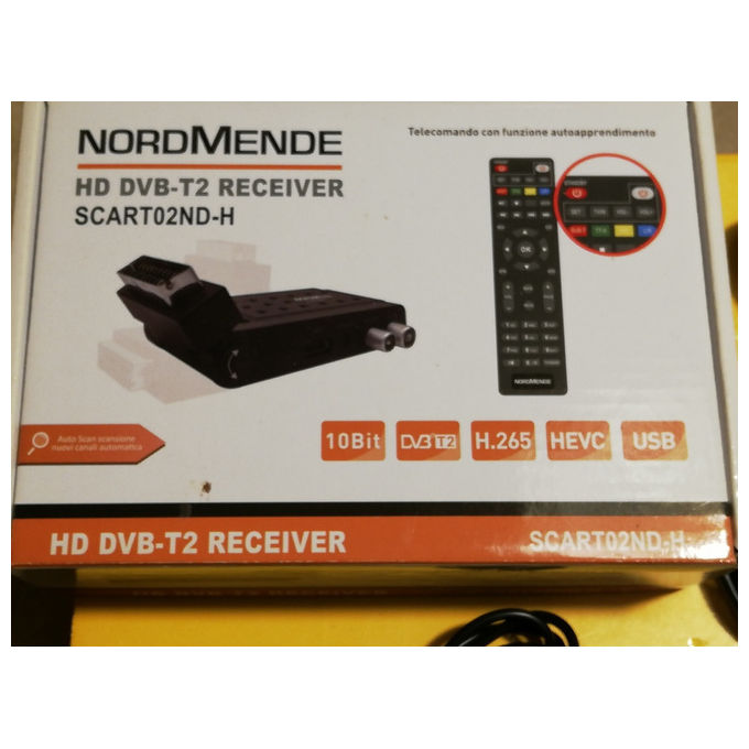 Nordmende decoder digitale terrestre DVB-T2, modello SCART02ND-H, uscita scart e HDMI, USB, telecomando autoapprendente incluso, nero