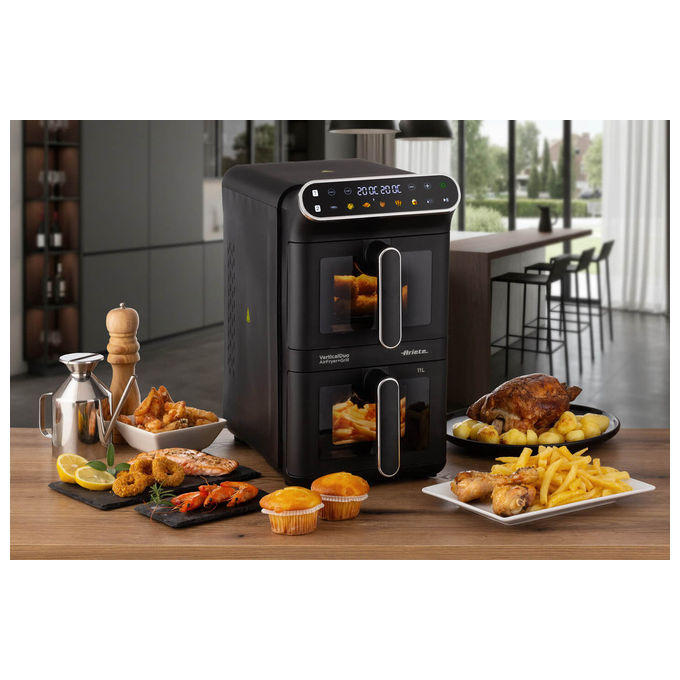 Ariete 4640 Friggitrice ad aria 11 L 2460W Doppia Verticale 2 Cestelli Sync Dual 6 Programmi Grill 200°C colore Nero