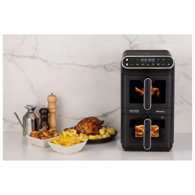 Ariete 4640 Friggitrice ad aria 11 L 2460W Doppia Verticale 2 Cestelli Sync Dual 6 Programmi Grill 200°C colore Nero