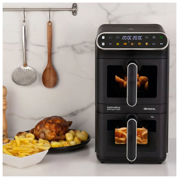 Ariete 4640 Friggitrice ad aria 11 L 2460W Doppia Verticale 2 Cestelli Sync Dual 6 Programmi Grill 200°C colore Nero