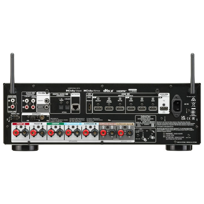 Denon AVR-X1800H Amplificatore AV 7.2 canali 80W Dolby Atmos DTS:X HDMI 8K Wi-Fi Bluetooth HEOS DAB+ colore Nero