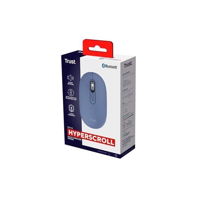 Trust Seron mouse wireless Bluetooth, hyperscroll slim, silenzioso, ricaricabile, multi-dispositivo, 65% plastica riciclata, blu