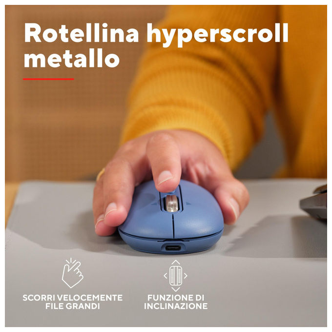 Trust Seron mouse wireless Bluetooth, hyperscroll slim, silenzioso, ricaricabile, multi-dispositivo, 65% plastica riciclata, blu