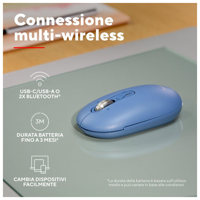 Trust Seron mouse wireless Bluetooth, hyperscroll slim, silenzioso, ricaricabile, multi-dispositivo, 65% plastica riciclata, blu