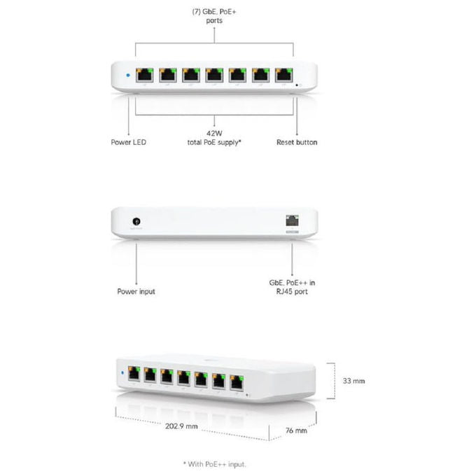 Ubiquiti USW-ULTRA-210W UniFi Ultra Switch Gestito L2 8 Porte Gigabit Ethernet 7x PoE+ Budget PoE 202W colore Bianco