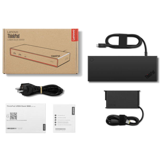 Lenovo ThinkPad USB4 Dock 5000, docking station Thunderbolt 4, 4 display, 4K, 4x USB-A, 2x USB-C, HDMI 2.1, 2x DisplayPort, Ethernet, 100W, nero