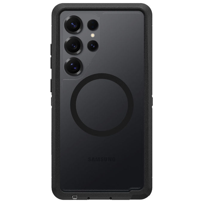 OtterBox custodia Defender XT Clear con magneti, Samsung Galaxy S25 Ultra, protezione militare 7x, ricarica wireless Qi2 15W, trasparente nero