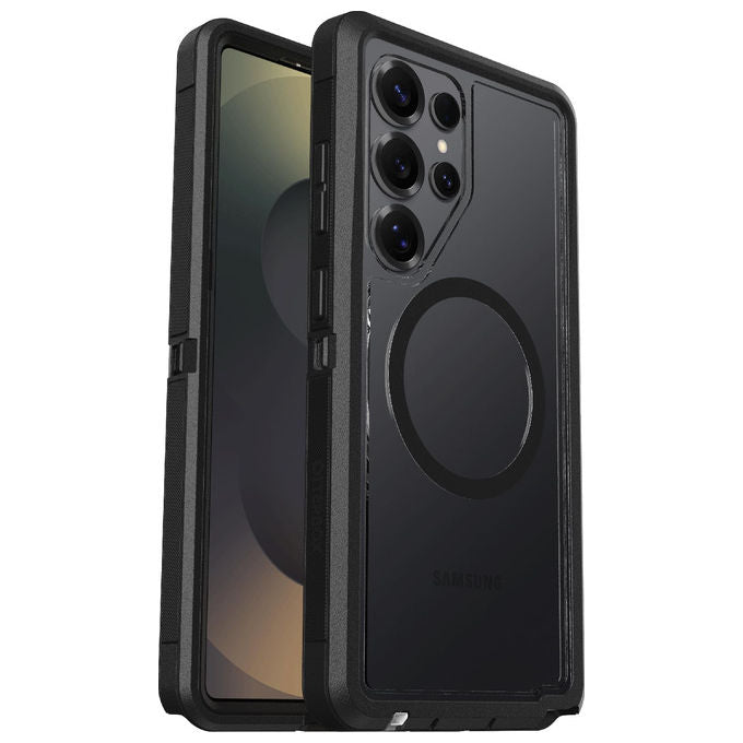 OtterBox custodia Defender XT Clear con magneti, Samsung Galaxy S25 Ultra, protezione militare 7x, ricarica wireless Qi2 15W, trasparente nero