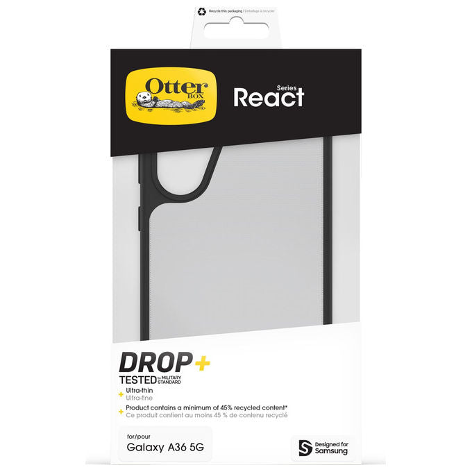 Otterbox custodia React Series per Samsung Galaxy A36 5G, ultrasottile, resistente alle cadute MIL-STD-810G, trasparente nero