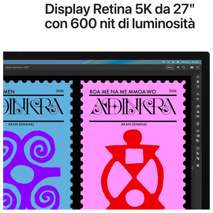 Apple Studio Display 27 pollici 5K, vetro nanotexture, sostegno inclinazione regolabile, 12MP Center Stage, Thunderbolt 5, argento
