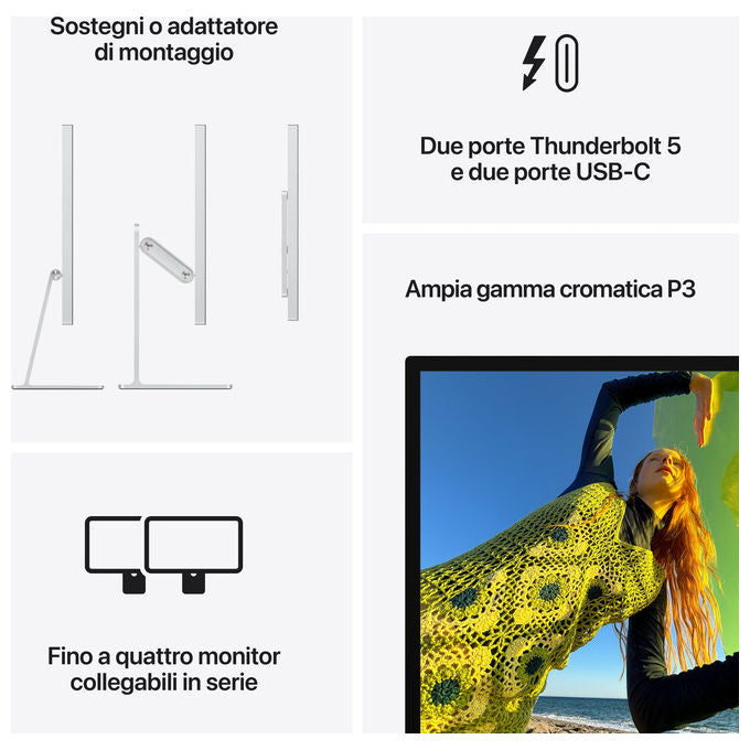 Apple Studio Display 27 pollici 5K, vetro nanotexture, sostegno inclinazione regolabile, 12MP Center Stage, Thunderbolt 5, argento