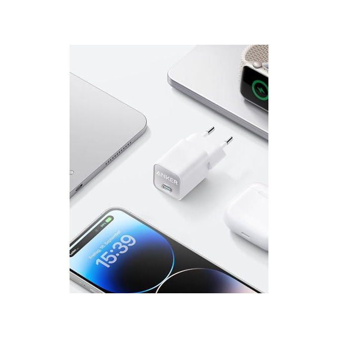 Anker 511 Nano 3 caricabatterie USB-C 30W, GaN, ricarica rapida, compatto, 1 porta, Bianco, compatibile smartphone tablet MacBook