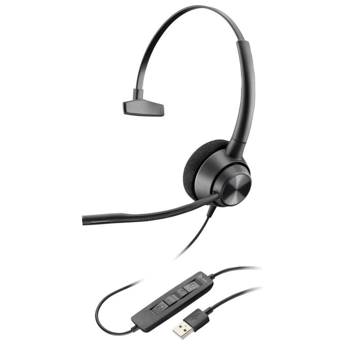 Poly EncorePro 310, cuffia monaurale USB-A, cancellazione del rumore, microfono a braccio, per contact center, nero