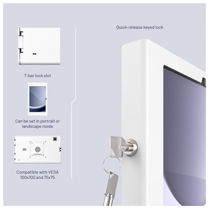 Compulocks custodia di sicurezza a parete per Samsung Galaxy Tab A9 Plus, 11'', con chiave, alluminio, bianco