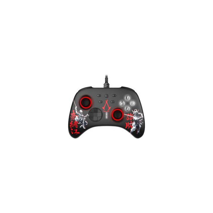 Freaks and Geeks, controller cablato USB per PC Assassin's Creed, cavo 3 metri, doppia vibrazione, turbo, nero e rosso