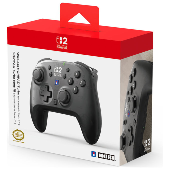 Hori controller wireless HORIPAD Turbo, Nintendo Switch 2, Bluetooth, stick TMR, giroscopio, nero