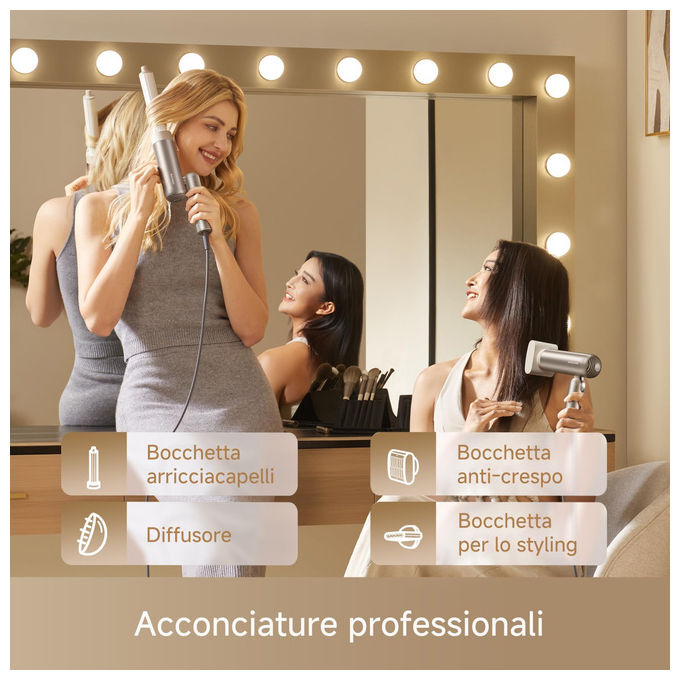 Dreame AHD51-PR-GL Pocket Pro Asciugacapelli 1300 W Pieghevole 110000 rpm Ioni Negativi 300 milioni colore Oro