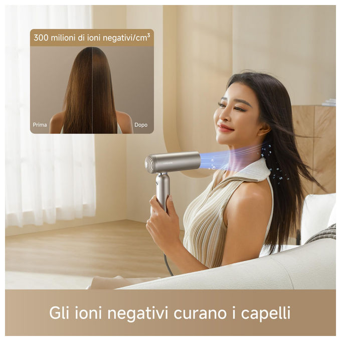 Dreame AHD51-PR-GL Pocket Pro Asciugacapelli 1300 W Pieghevole 110000 rpm Ioni Negativi 300 milioni colore Oro