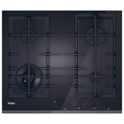 Haier piano cottura a gas da incasso, serie 4, HAVG6BF4TBPB, 4 fuochi, vetro temperato nero, 60 cm, griglie in ghisa