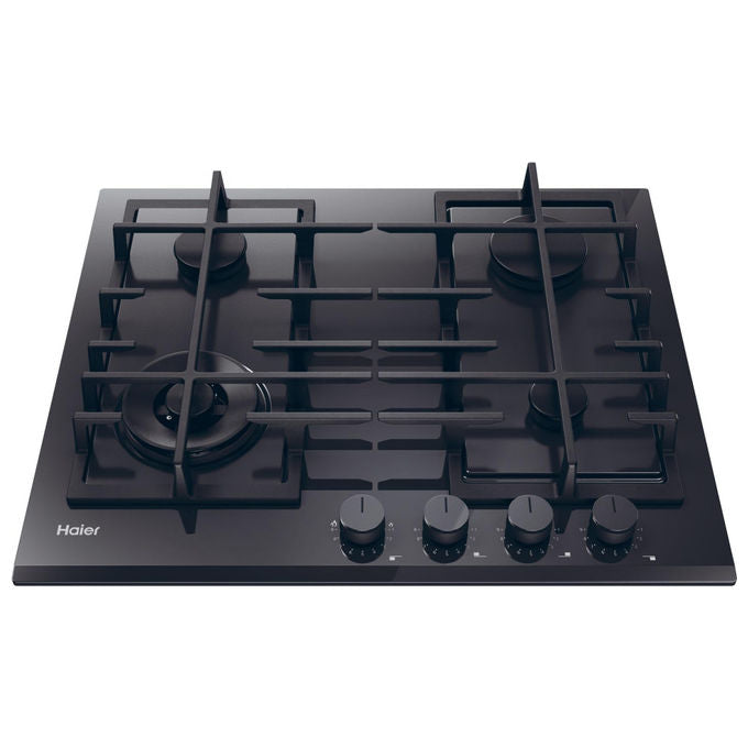Haier piano cottura a gas da incasso, serie 4, HAVG6BF4TBPB, 4 fuochi, vetro temperato nero, 60 cm, griglie in ghisa