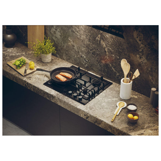 Haier piano cottura a gas da incasso, serie 4, HAVG6BF4TBPB, 4 fuochi, vetro temperato nero, 60 cm, griglie in ghisa