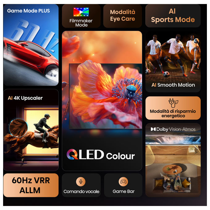 Hisense 85E7Q tv QLED 85 pollici, 4K Ultra HD, Quantum Dot, Dolby Vision, Dolby Atmos, Smart TV VIDAA U9, nero