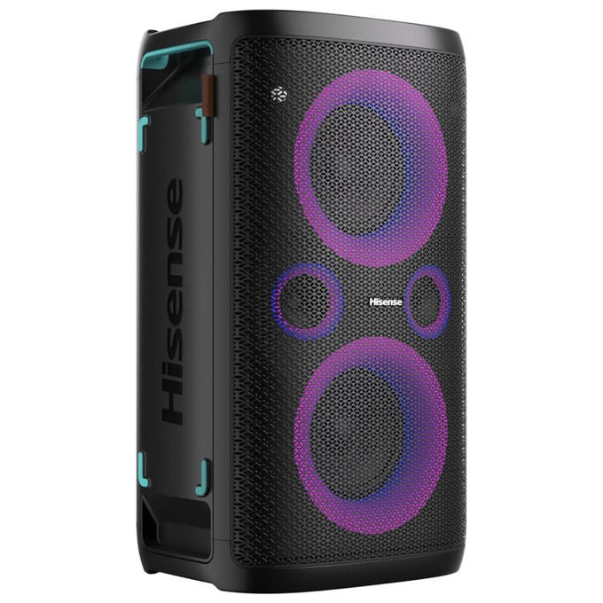 Hisense Party Storm altoparlante Bluetooth 300W, cassa festa portatile, karaoke, impermeabile IPX4, ricarica wireless, 15 ore autonomia, nero