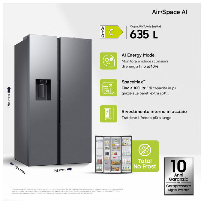 Samsung RS80F67KCTEF Frigorifero Side by Side 634 L No Frost Twin Cooling Plus Acciaio inox