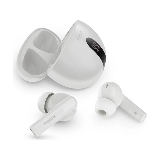 Philips auricolari true wireless TAT2520WT-00, cancellazione attiva del rumore, bluetooth 5.4, autonomia 20 ore, IPX4, bianco