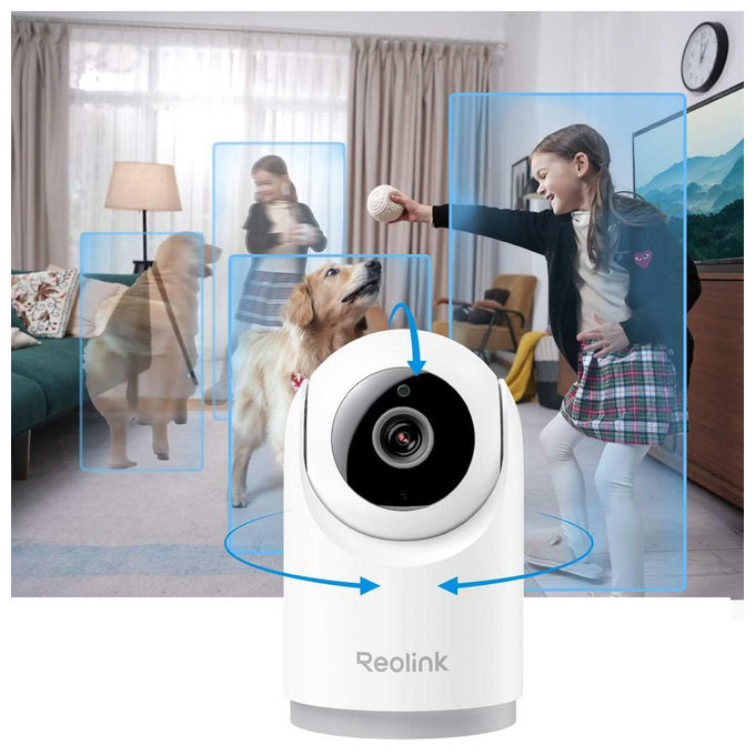 Reolink E321 telecamera Wi-Fi per interni, cupola, 3 MP, pan e tilt 355°, visione notturna 12 m, audio bidirezionale, bianca
