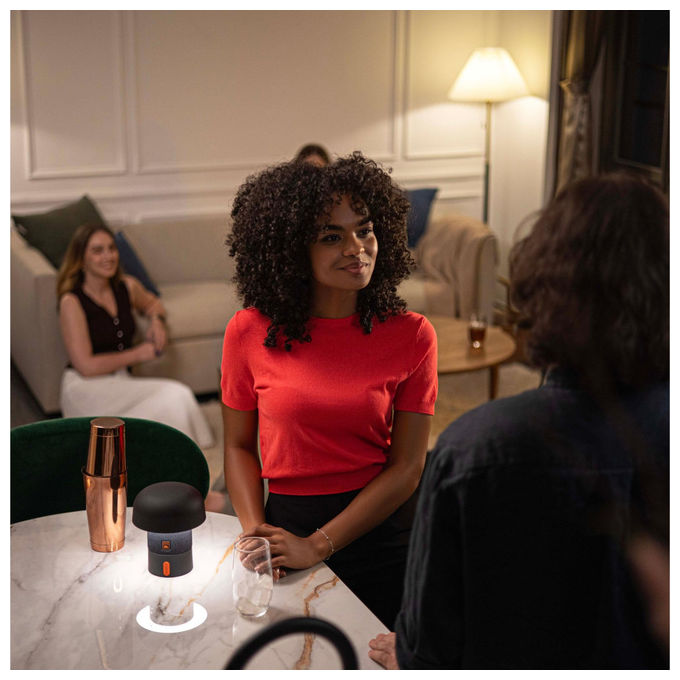 Kooduu Sensa Play Mini, lampada da tavolo con altoparlante Bluetooth, sound by JBL, LED dimmerabile, IP53, ricarica USB-C, antracite