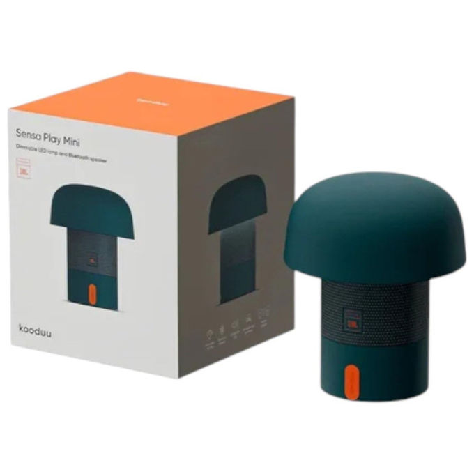 Kooduu Sensa Play Mini, lampada altoparlante Bluetooth, audio JBL 8W, luce LED dimmerabile, USB-C, Deep Aquamarine