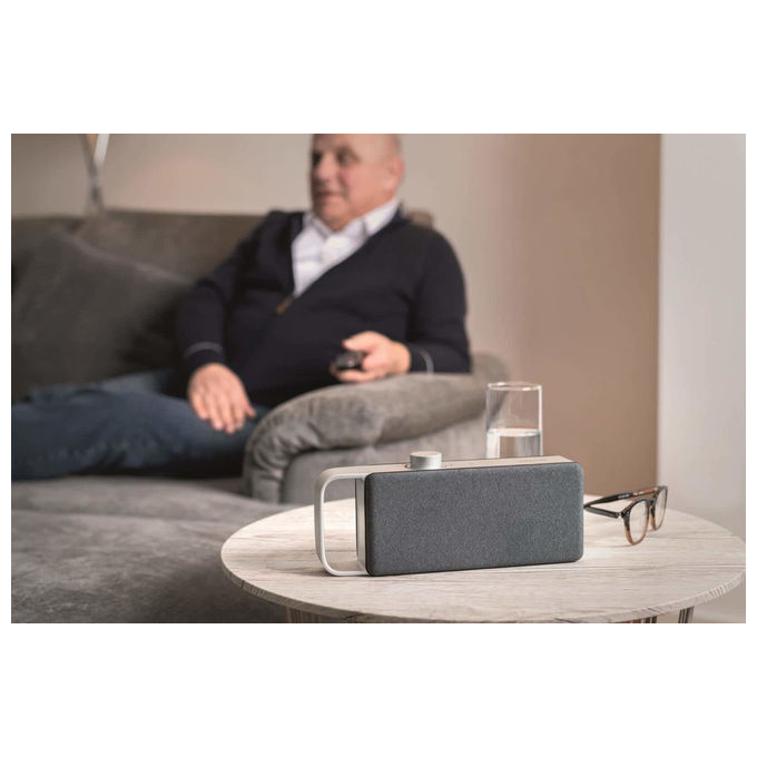 Faller Oskar amplificatore vocale per tv, wireless, ingresso ottico e aux, uscita cuffie, batteria 16h, grigio alluminio