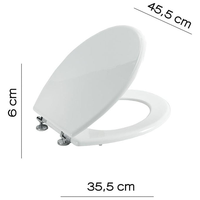 Gedy copriwater universale Acquamarina, sedile wc in MDF, cerniere cromall, finitura bianca, 35,5x43 cm