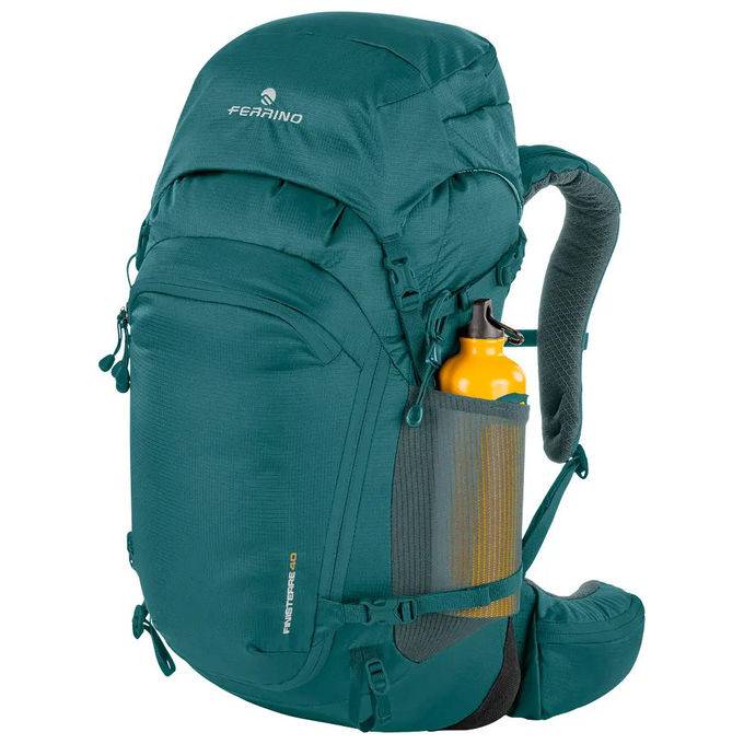 Ferrino zaino trekking Finisterre 40L, uomo, verde, Dry Net System, copertura antipioggia, materiale riciclato